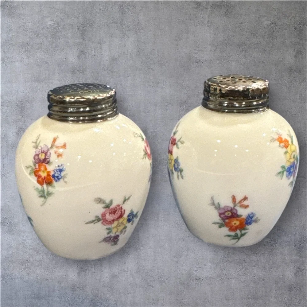 Haviland salt and pepper shakers- Floral with Silver Tops